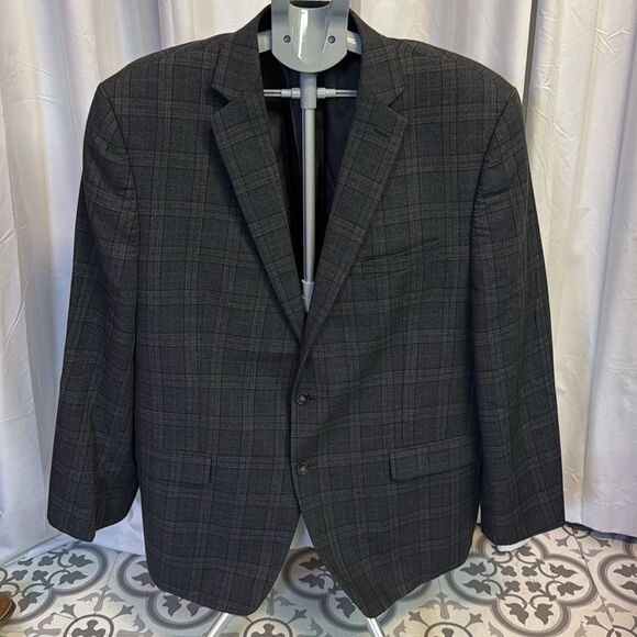 Calvin Klein Mens Plaid Two Button Blazer Jacket, Black C36 - Picture 2 of 12